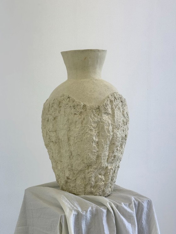 Image 1 of Large vintage earthenware vase with a travertine look