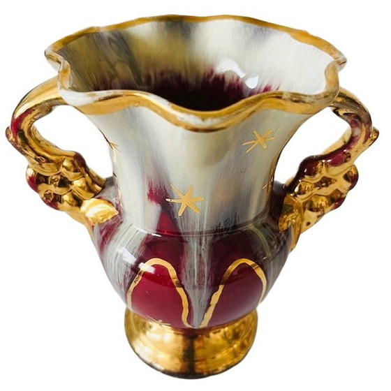 Image 1 of Mid-Century Jasba Vase Fuchsia mit Gold Barock 1950er Jahre