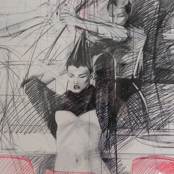 Poster Steven Scheffer Three Waitresses With Red Chairs, 1981 – Paper (photo 5 of 11)