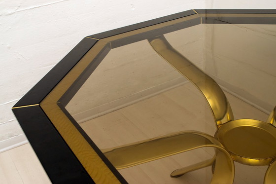 Image 1 of Pierre Cardin Octagonal Dining Table Black Lacquer with Brass Inserts and Base