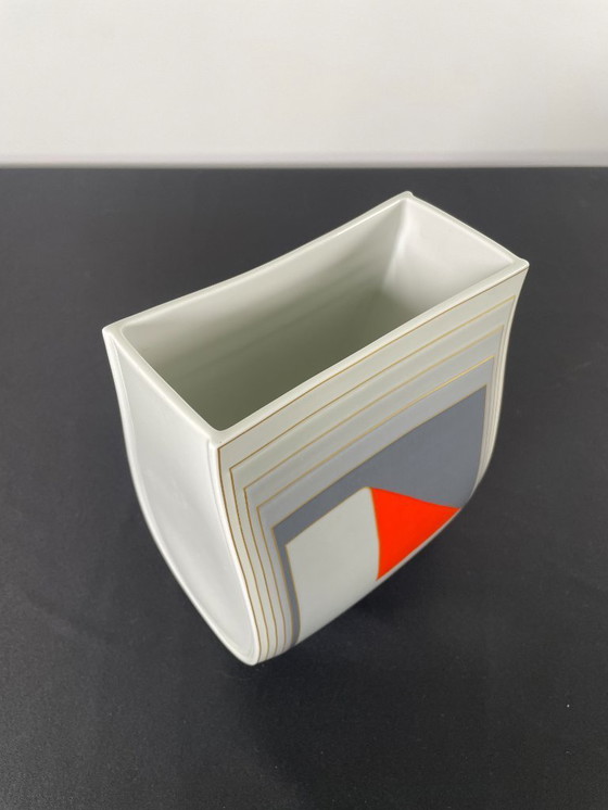 Image 1 of 1980s Gray and Red with Gold Stripe Rosenthal Vase By Christa Goltz Keramische Vaas