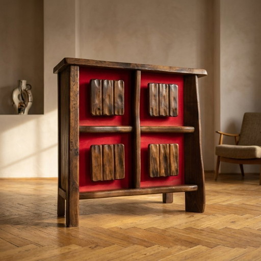 Mid-Century Brutalist Backlit Bar Cabinet, Solid Wood, 1970s, Scandinavian Style