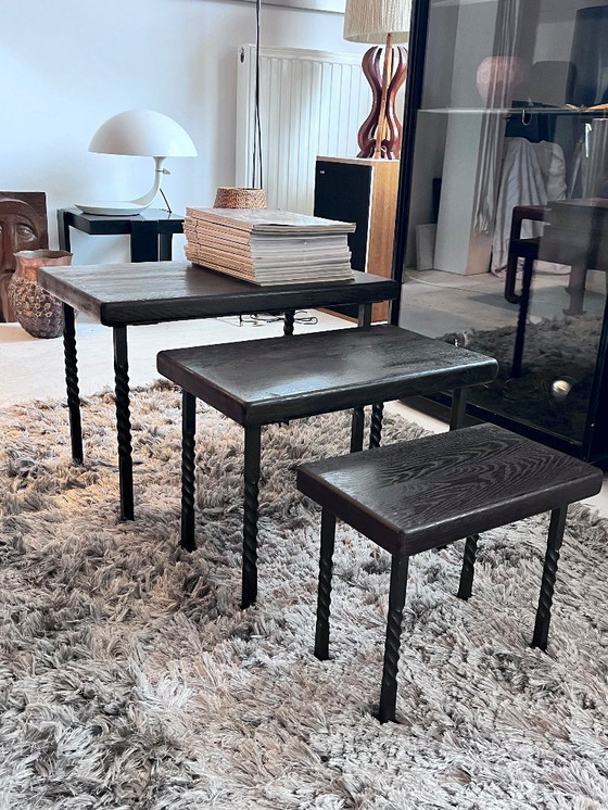 Image 1 of Brutalist wrought iron nesting tables