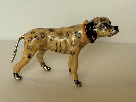 Image 1 of Chien setter Saturno en argent massif émaillé