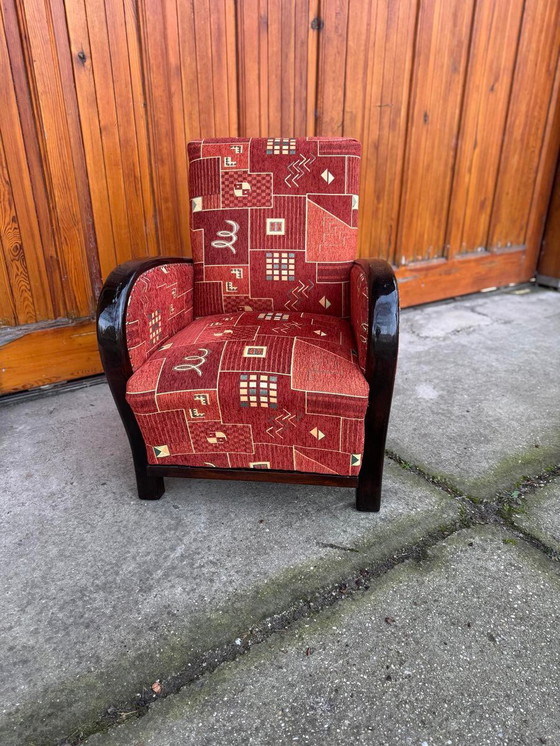 Fauteuil Art Déco avec nouveau revêtement à motifs, années 1930 – Bois, Art Deco (photo 4 of 7)