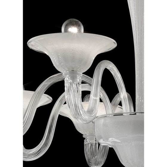 Image 1 of Contemporary Linear Transparent and White With Silver-Leaf Murano Glass Chandelier