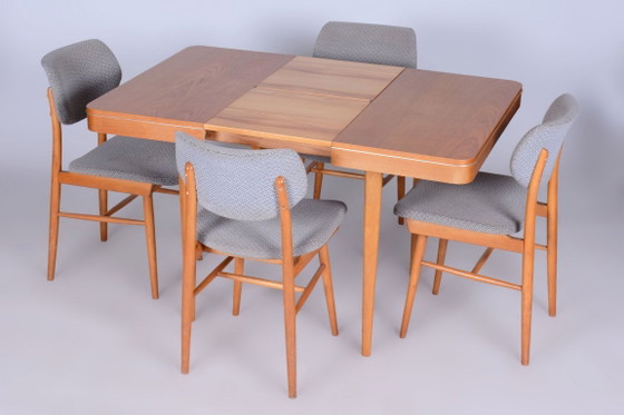 Set of Four Original Mid-Century Modern Chairs, Beech, Czech, 1960s – Jitona, Dining chairs, Textile, Wood (photo 14 of 15)