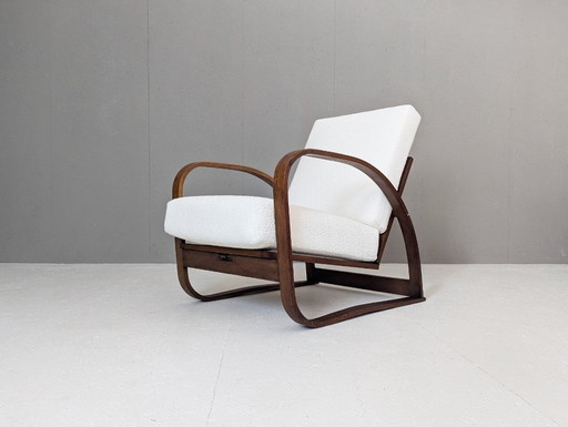 Jindřich Halabala Adjustable H 70 Lounge Armchair in Cream Bouclé, 1930s