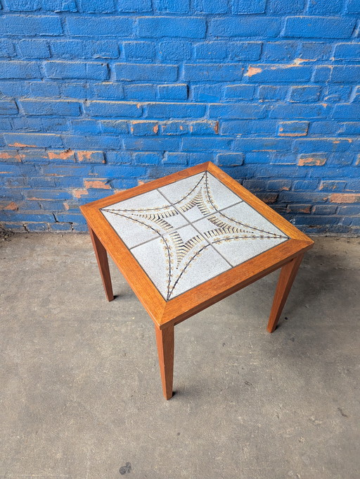 Table basse danoise vintage en teck et céramique 1960s