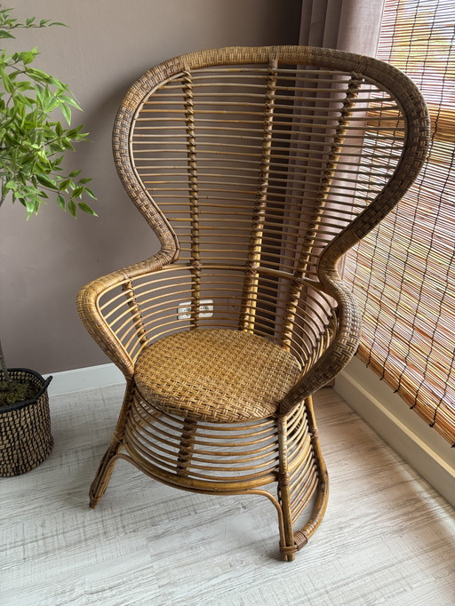 Silla XL de ratán pavo real vintage