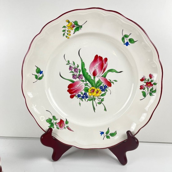 Image 1 of Set van 6 KG Luneville dinerborden – Straatlantaarnpatroon