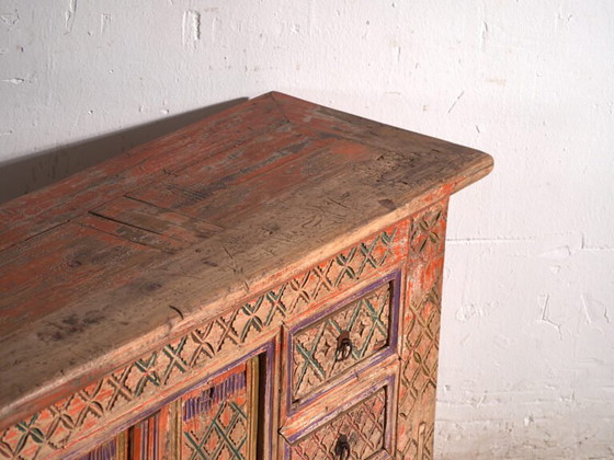Antiker geschnitzter polychromer Unterschrank aus Tanne – Xinjiang, ca. 1900 – Sideboard (photo 22 of 39)