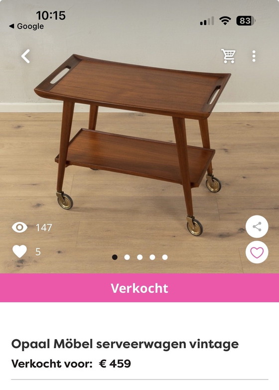 Image 1 of Vintage OPAL houten Barwagen / Serveerwagen - Jaren 50