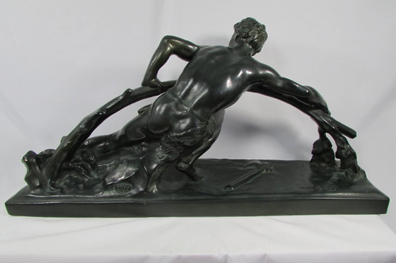 Image 1 of Plaster sculpture with a green bronze patina, signed BON