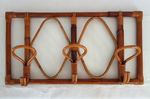 Porte manteaux mural bambou et rotin vintage