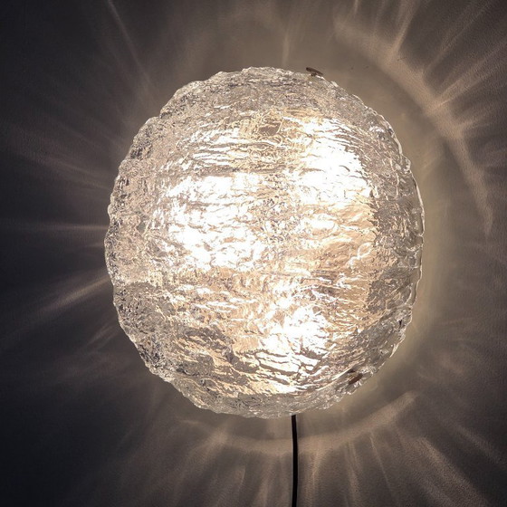 Image 1 of Vintage Kaiser Leuchten Round Ceiling Lamp / Wall Lamp – German Space Age Design – Ice Glass – Ø31 cm
