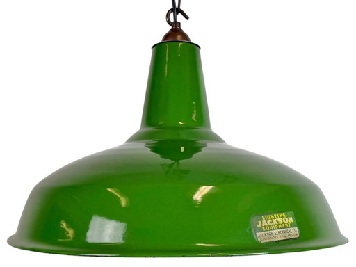 Industrial Green Enamel Factory Pendant Lamp from Jackson Electrical Co., 1960s