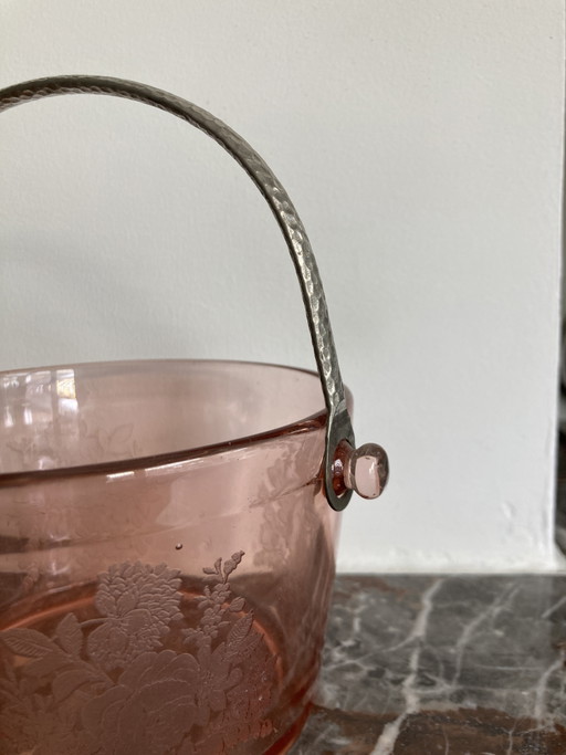 Cambridge depressie glas mandje ijsblokjes cooler peach glas roze – tafelaccessoires, Metal