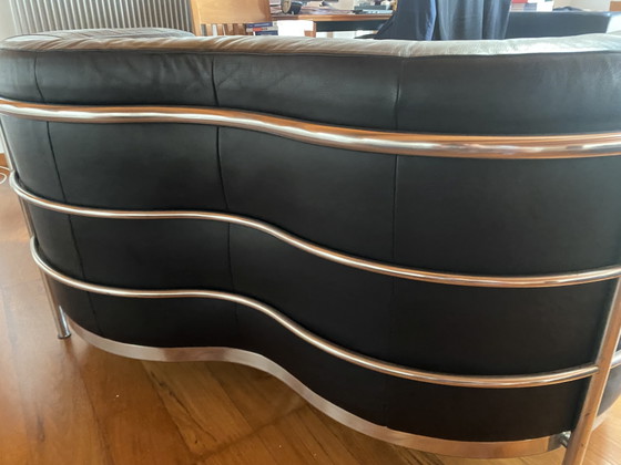 Image 1 of Zanotta “Onda” 2-seater black leather sofa