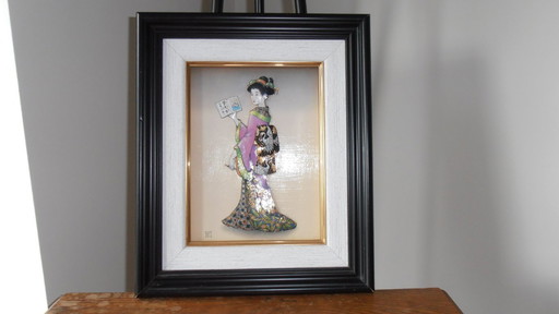 Geisha japonaise sculpture originale en bois - Etat neuf