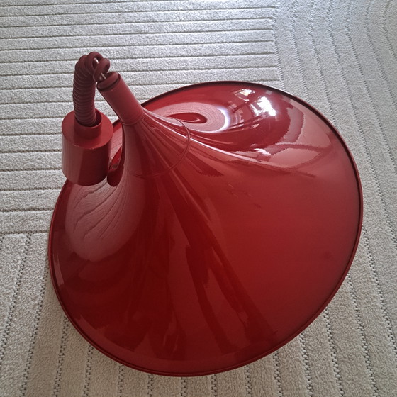 Vintage Rode Trekpendel Jaren 70 | Semi Style | Space Age Ø 46 cm – Hanglampen, Metal, Plastic (photo 12 of 12)