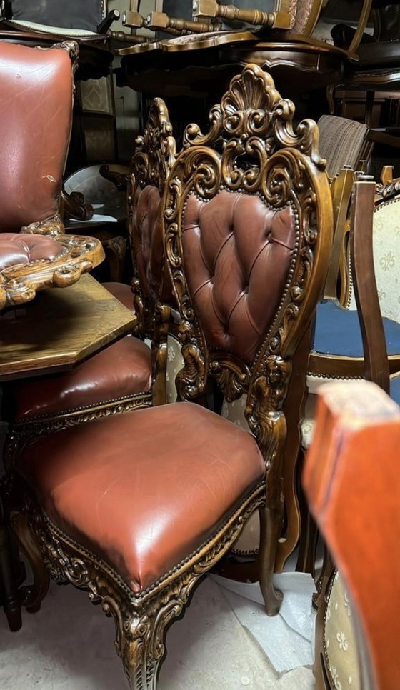 Image 1 of 4 Barok Eetkamer Stoelen Leder