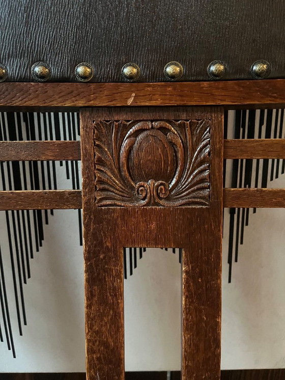 Image 1 of 4x Antique Art Nouveau Chairs | Oak & Leather | Vintage