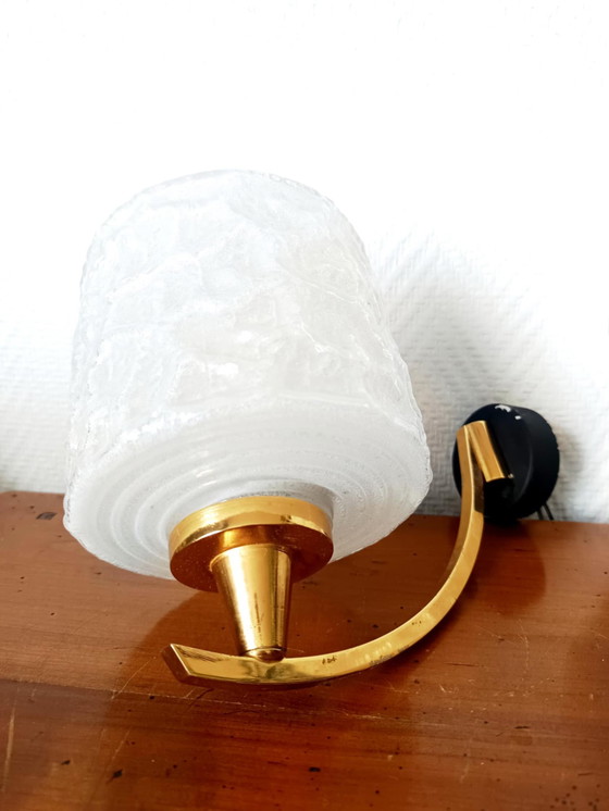 Image 1 of 2x Wandleuchten 1950 Arlus-Stil aus Granitglas