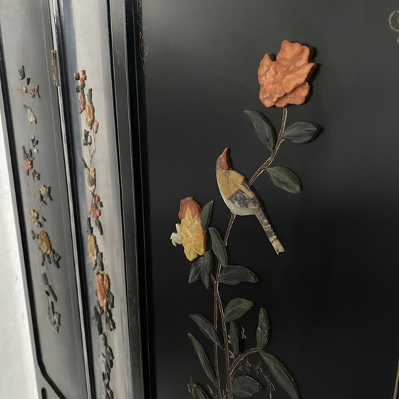 Image 1 of Mid - Century Chinese Room Divider Speck Stone Hand Painted 1950s