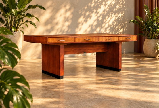 Vintage XL Desk | Clausen & Maerus | Eden | 1960s, Wood, Chrome, Brown (photo 13 of 14)