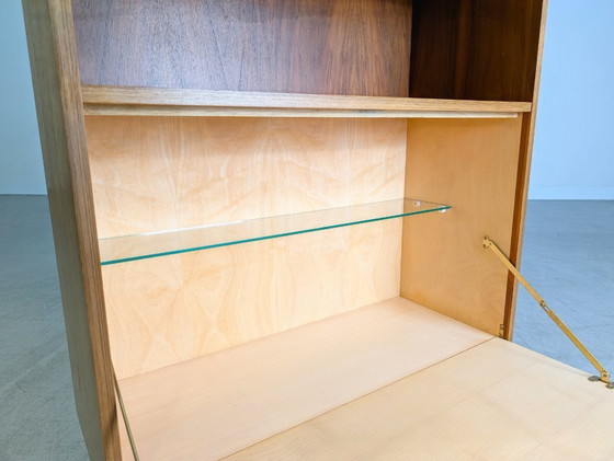 Image 1 of Original midcentury sideboard bar compartment walnut chest of drawers vintage