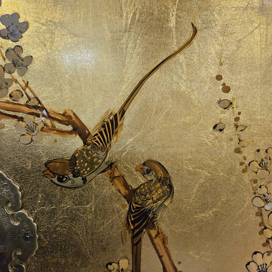 Image 1 of Vintage Chinese kast bladgoud en bloemen / oosterse kast / bohemian kast / Aziatische kast 