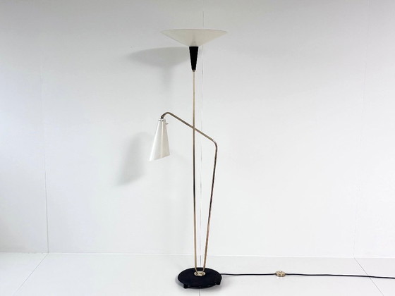 Lampada da terra vintage con uplighter e lampada da lettura, Ottone / Nero, Stile Mid-Century (foto 6 di 15)