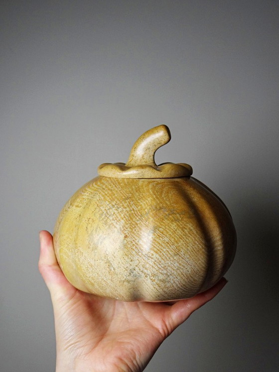 Image 1 of Vintage carved and polished stone box, pumpkin vintage craft 1980-1990
