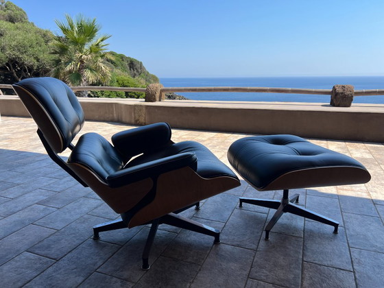 Charles Eames Lounge Chair e Ottoman 670/671 in pelle nera, Herman Miller, Poltrone, Nero (foto 10 di 11)