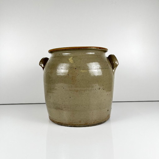 Antique stoneware confit pot, grey color, 1900
