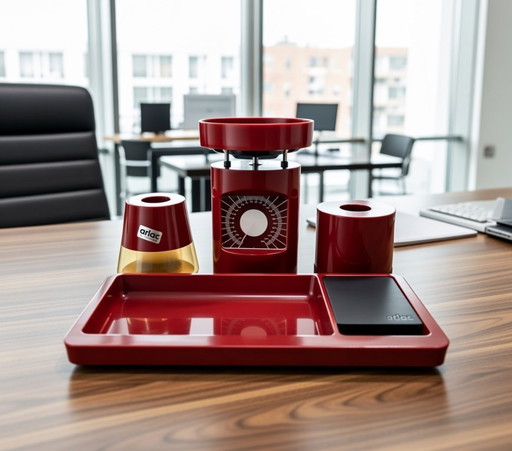 (W004) Vintage ARLAC Office Mail Processing Set – Bordeaux Red Retro Design from the 70s/80s