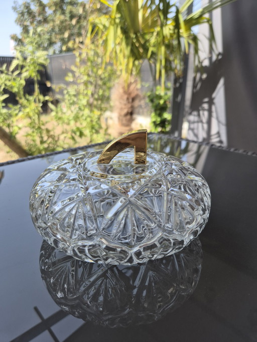 Vintage Walther Glas crystal candy dish with gold-tone handle – Germany, 1970s
