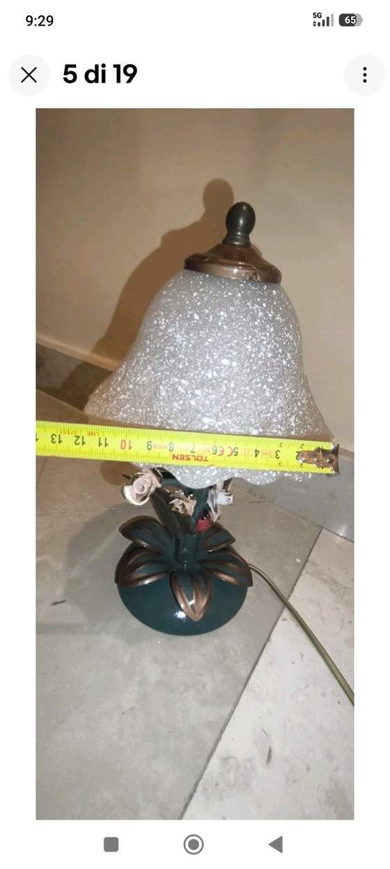 Pair of Vintage Fe Battuto Master Blacksmith Table Lamps H.28 L. – Glass, Iron (photo 5 of 15)