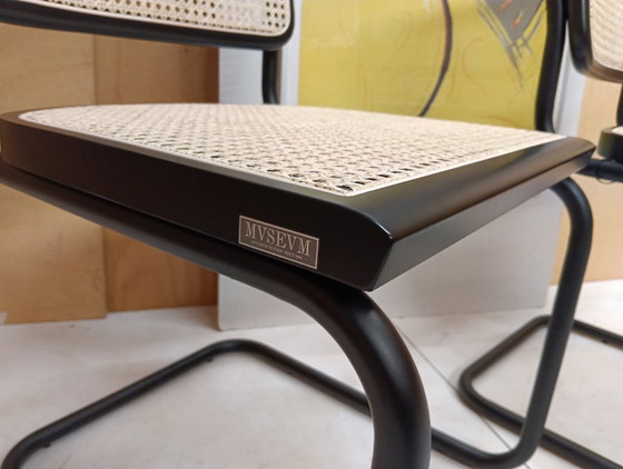 Image 1 of ALIVARMVSEVM 104. SET of 2 CESCA B32 Chairs (NEW) in Black Frame Limited Edition 