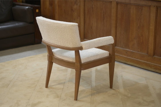 Image 1 of Modernistische Art Deco fauteuil in essen en ecru bouclé stof van Pierre Gouffé, jaren 40