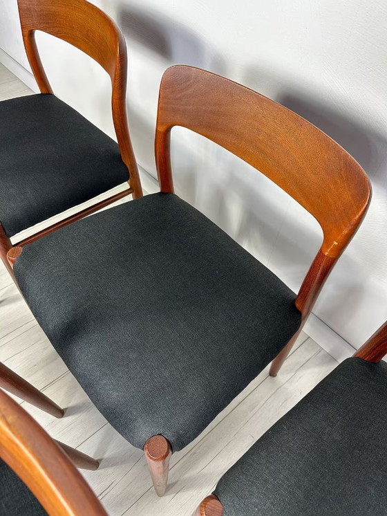 Image 1 of 6x Vintage Danish Teak Niels O. Møller Dining Chairs No. 75 50s