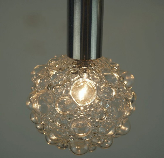 Image 1 of Piccola lampada a sospensione in vetro a bolle di metà secolo, vetro trasparente e acciaio inossidabile, anni '60