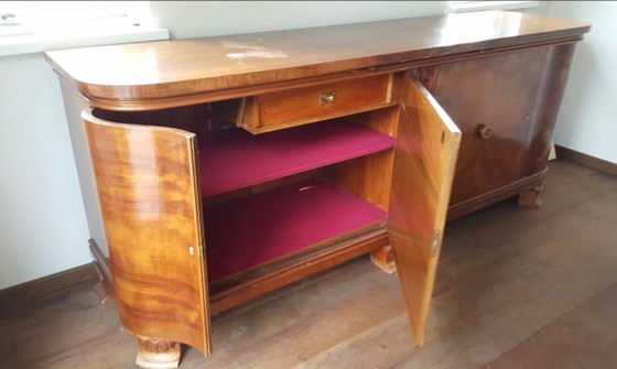 Imposant Buffet bas Art Déco en Acajou - Placage Rayon de Soleil – Wood (photo 4 of 5)