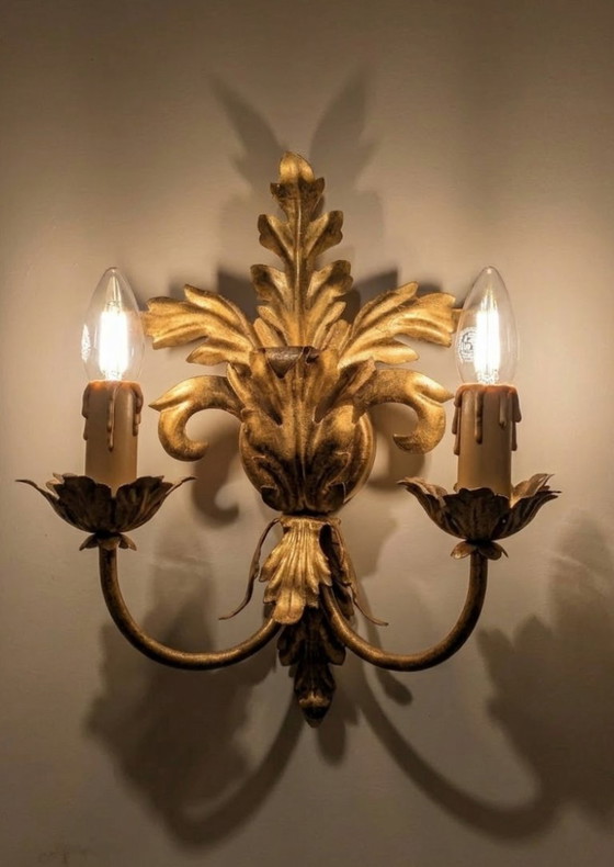 Image 1 of Vintage Florentijnse vergulde metalen wandlamp – Illuminazione d’Arte, Florence, jaren 1960