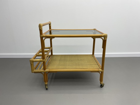 Image 1 of Chariot de service en bambou et rotin - 1970