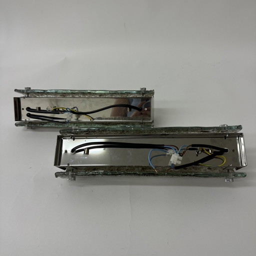 2x lampade da parete/applique in vetro ghiacciato Kaiser Leuchten, anni '70