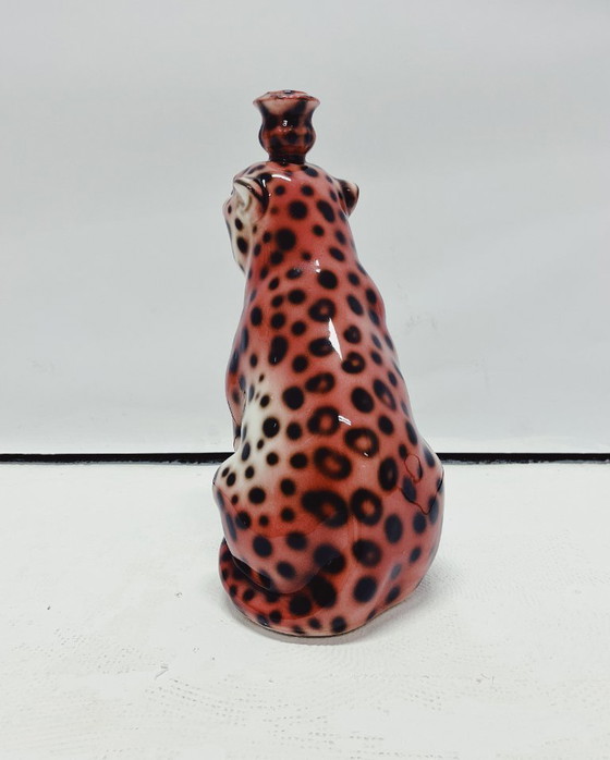 Image 1 of Roze Panter Kandelaarhouder Keramiek
