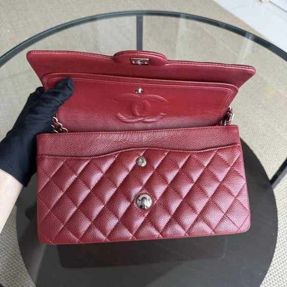 Image 1 of Chanel Classic Flap Medium - Caviar 25CM Quilted Burgundy Silver Hardware