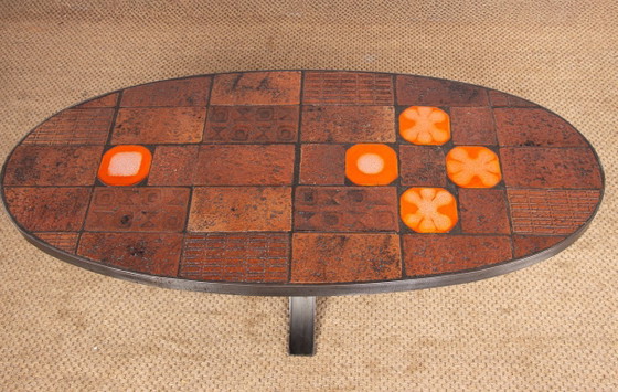 Image 1 of Coffee table in Lava stone, Ceramic and Steel by Jean Jaffeux 1960.